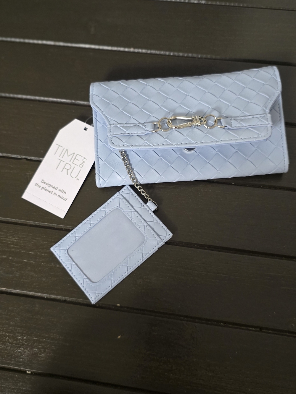NWT Time and Tru LighTime and Tru Light Blue Quilted Chain Clutch with ID Window